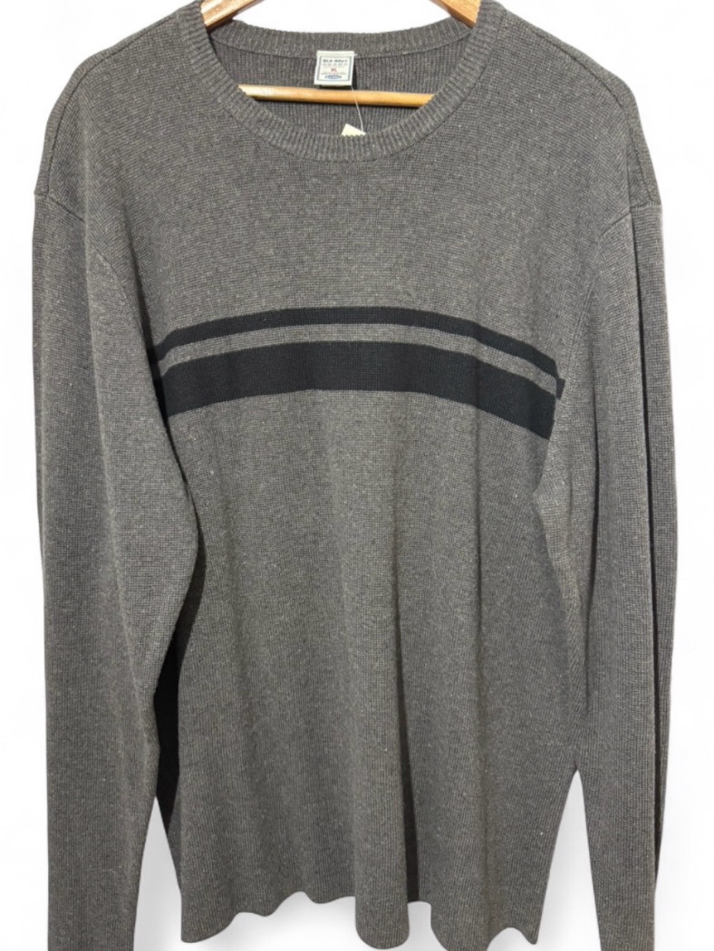NWT VTG Old Navy Sweater Crewneck Gray Black Y2K Grunge Horizontal Stripe Sz XL